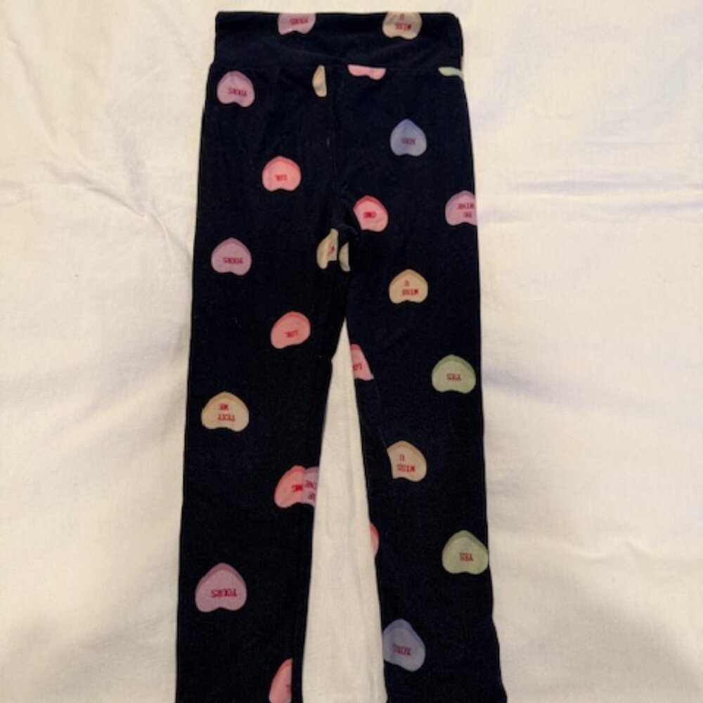Kids LuLaRoe Valentine Conversation Hearts Black Leggings (Kids S/M) RARE COMFY